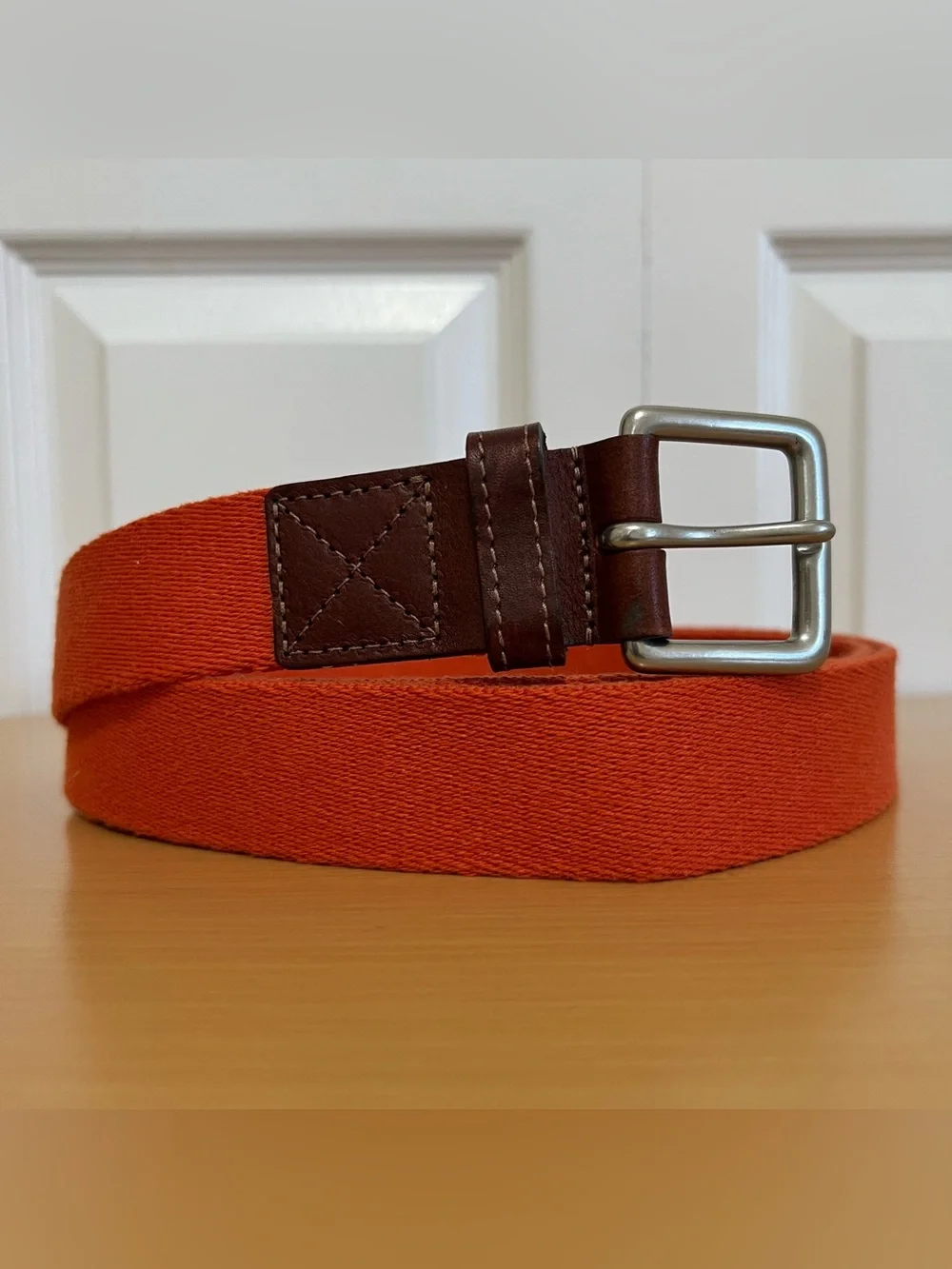 Vtg Rare Eddie Bauer Orange Canvas and Leather Surcingle Belt Size 44 England
